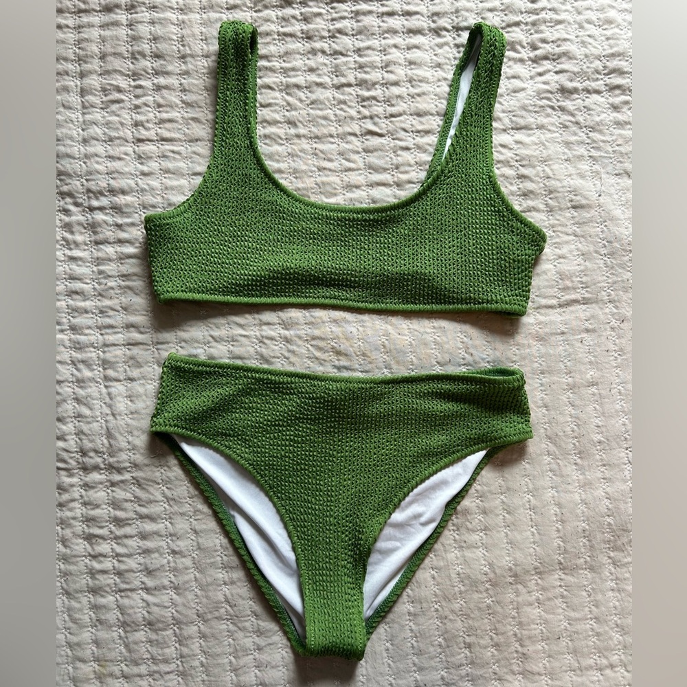 Green Textured Bikini Set